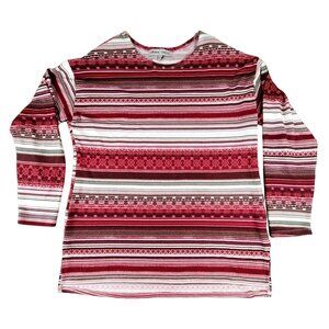 Womans Red Striped Blouse Absolutely Famous Cranberry Tan White size L  JH1538